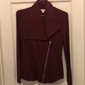 Burgundy knit zip jacket
